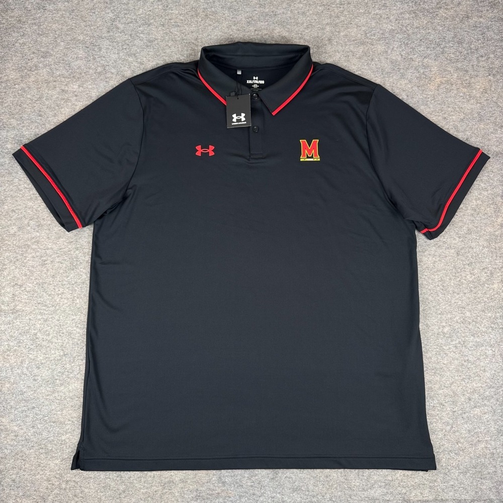 Under Armour Maryland Terrapins Team Tipped Polo Shirt Loose Black Mens 2XL XXL